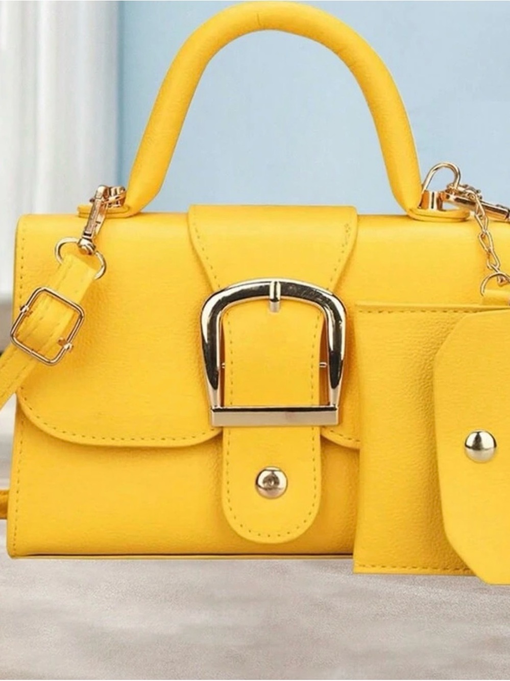 Yellow Buckle Top-Handle Satchel - Unbranded